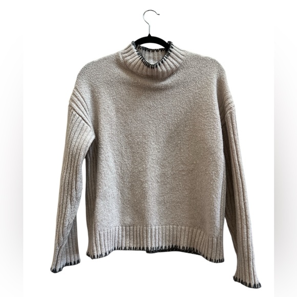 Joie Sweaters - Joie Cream Rib Panel Turtleneck Sweater S | Relaxed Luxury Knit Old Money